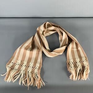 BALTHAZAR Brown Cream Stripe Crochet Fringe Scarf